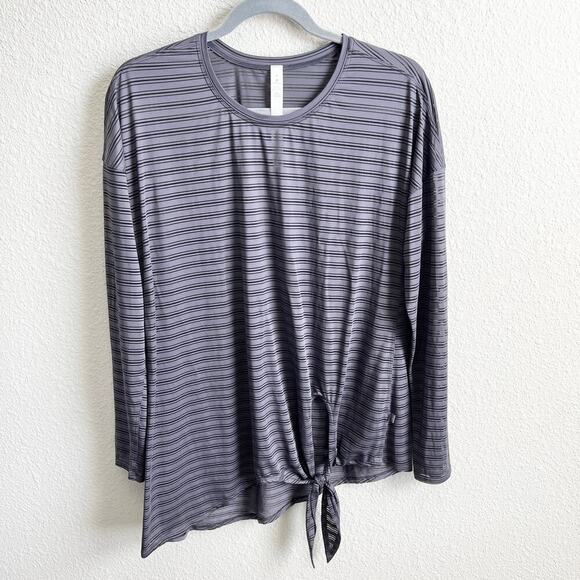 Lululemon Tie Your Practice Top Women's 8 Gray Moonwalk Stripe Activewear Gym - Picture 2 of 6